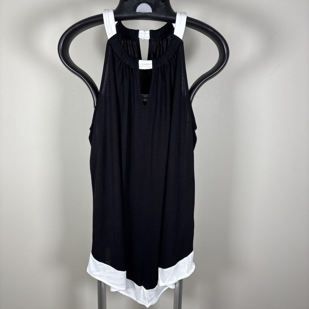 INC International Concepts Key Hole Sleeveless Tank Top V Hem Black White M NWT